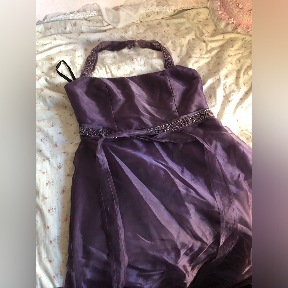 Beautiful 90s Style Vintage Shimmery Purple Beaded Halter Gown Whimsigoth/Fairy